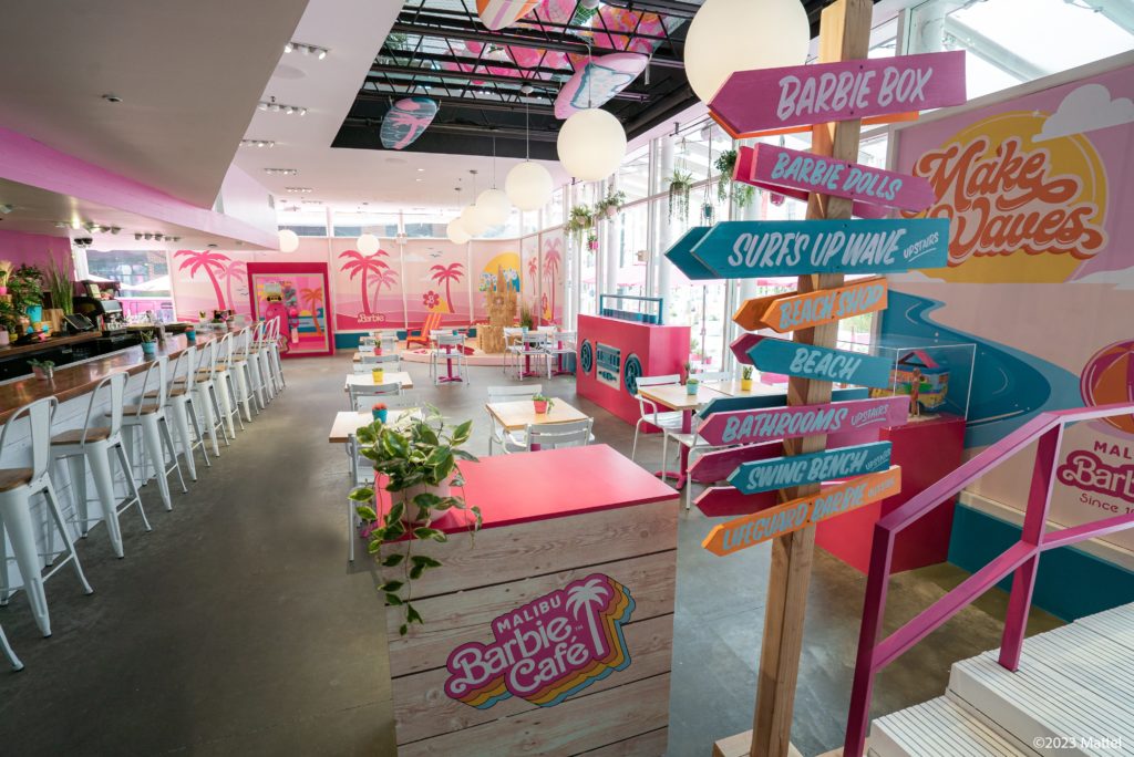 Featured in On Location: Barbie by Sky Bird Travel & Tours, this image shows the Malibu Barbie Cafe in new York which is perfect for fans of the doll.