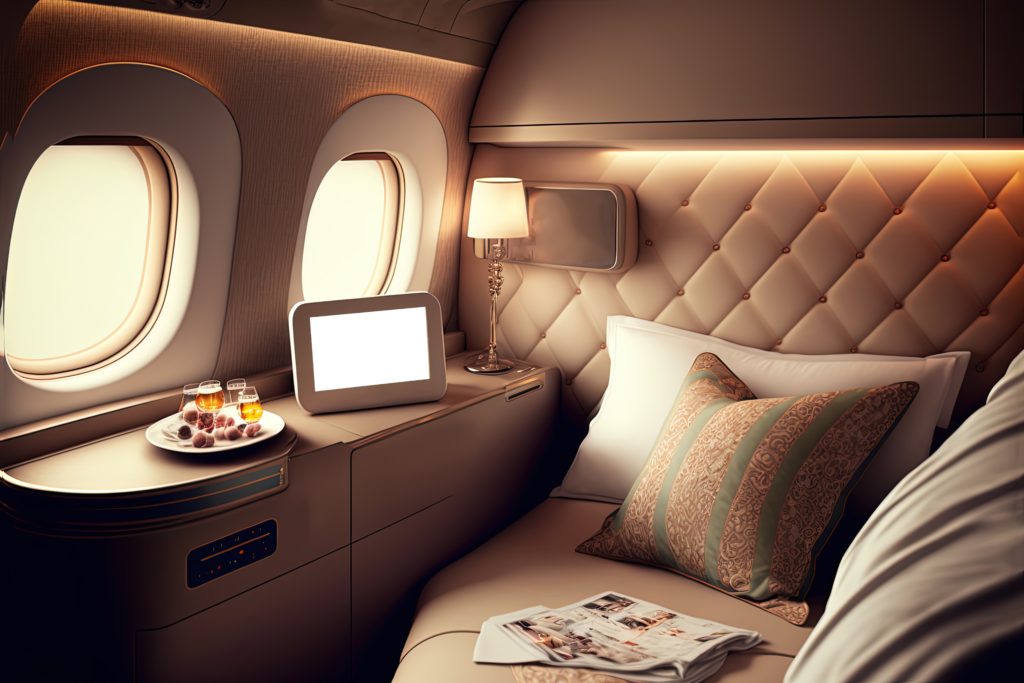 Featured in Understanding Flight Classes by Sky Bird Travel & Tours, which shows a luxurious first class cabin.