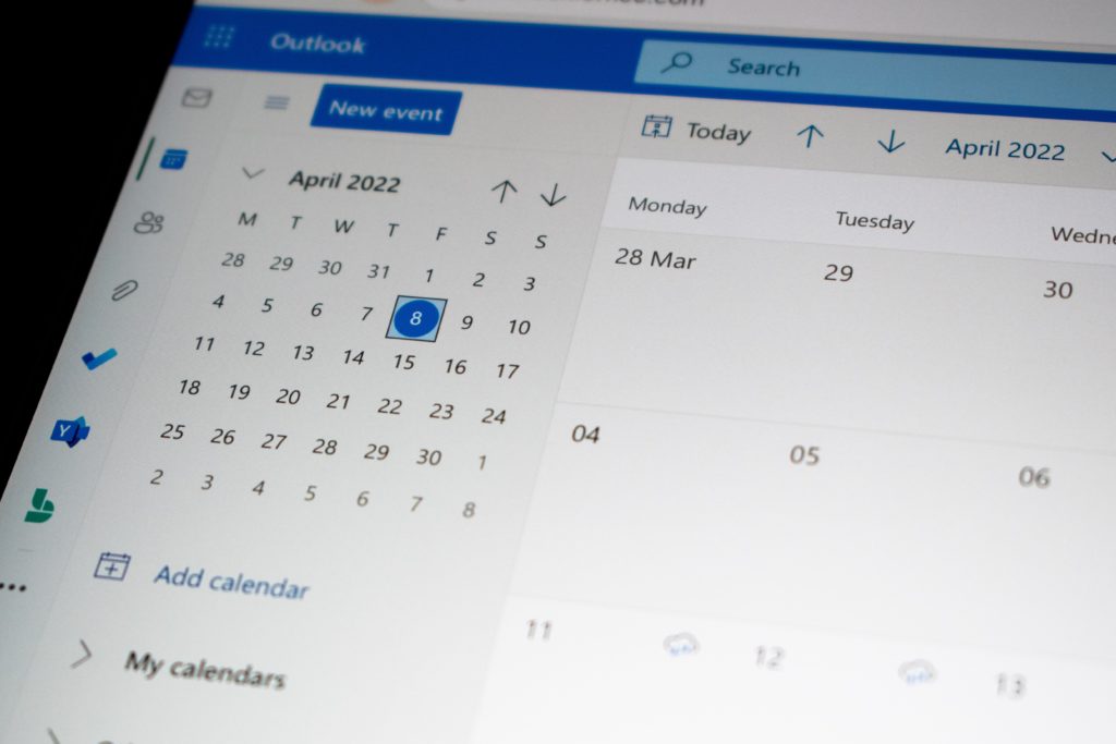 Featured in Social media Marketing for Travel Agents by Sky Bird Travel & Tours, this image shows an image of an editorial calendar in Outlook email.