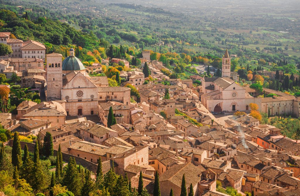 Sky Bird Blog Top 10 Destinations of 2025 View of Assisi charming historic center and Umbria countryside seen from above with St Rufinus Cathedral and Basilica of St Clare