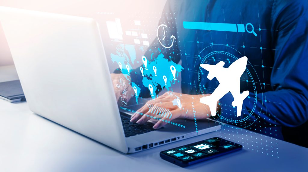 Featured in Sky Bird Travel & Tours blog "A Simple Guide to the WINGS Booking Platform for Agents", this image shows a travel agent searching for flights on WINGS.